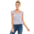 SMOCKED CAP SLEEVE PEPLUM TOP - Fairway Faith Apparel Co
