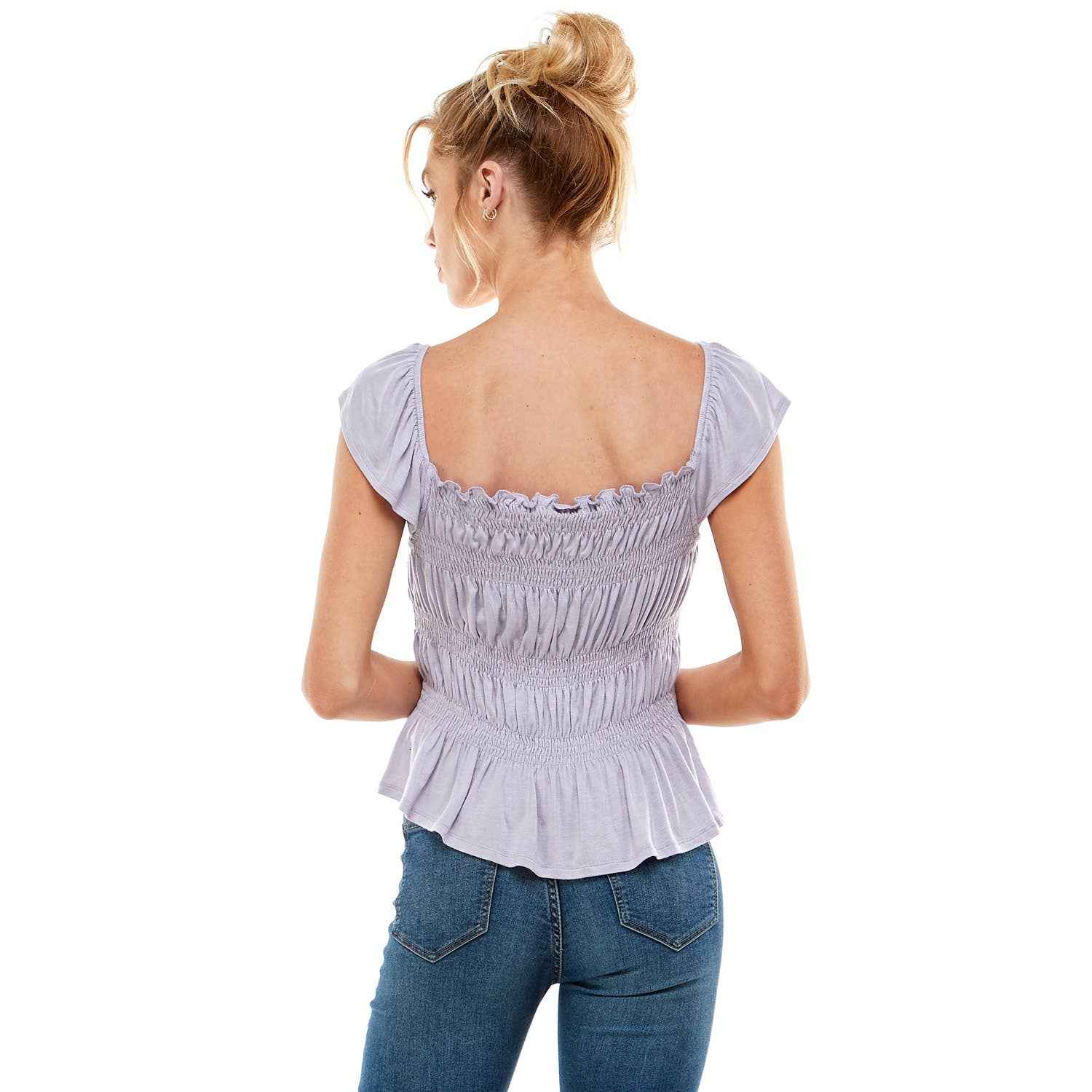 SMOCKED CAP SLEEVE PEPLUM TOP - Fairway Faith Apparel Co