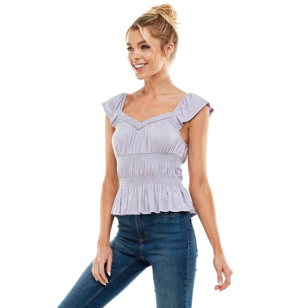 SMOCKED CAP SLEEVE PEPLUM TOP - Fairway Faith Apparel Co