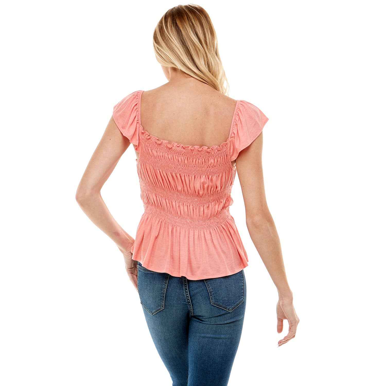 SMOCKED CAP SLEEVE PEPLUM TOP - Fairway Faith Apparel Co