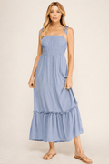 SOLID RAYON CREPON SMOCKED WAIST TIERED MIDAXI DRESS - Fairway Faith Apparel Co